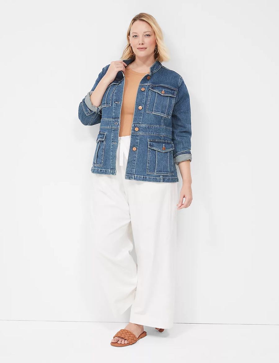 Lane Bryant Denim Banded-Waist Utility Jassen Dames Donkerblauw | FVK8250ME