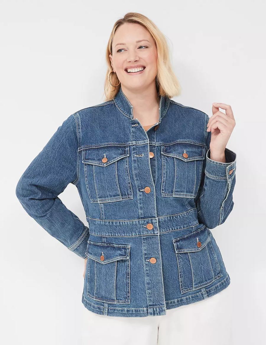 Lane Bryant Denim Banded-Waist Utility Jassen Dames Donkerblauw | FVK8250ME