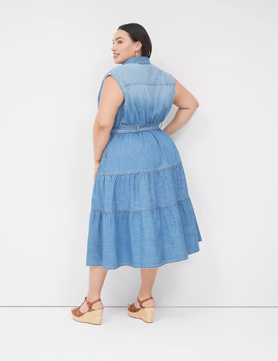 Lane Bryant Denim Tiered Midi-jurk Dames Blauw | QVB1861EY