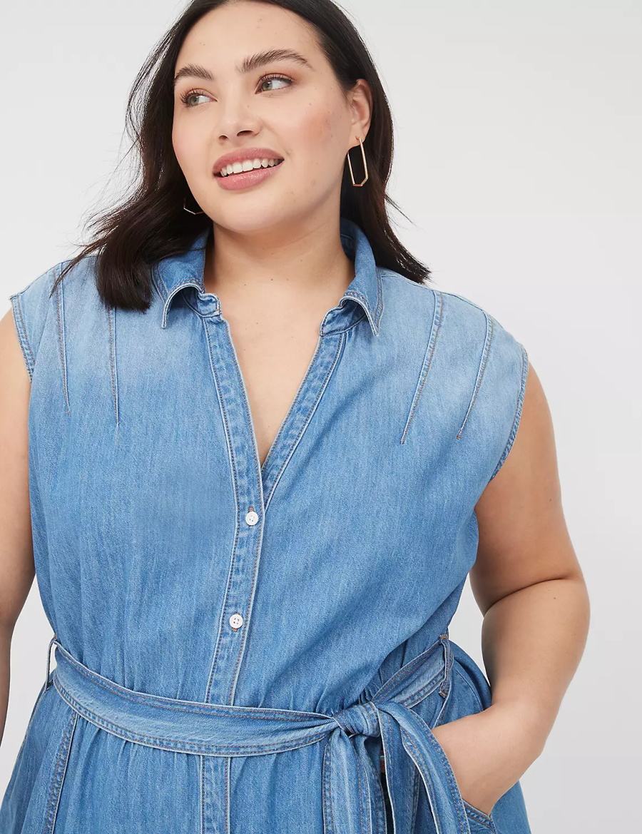 Lane Bryant Denim Tiered Midi-jurk Dames Blauw | QVB1861EY