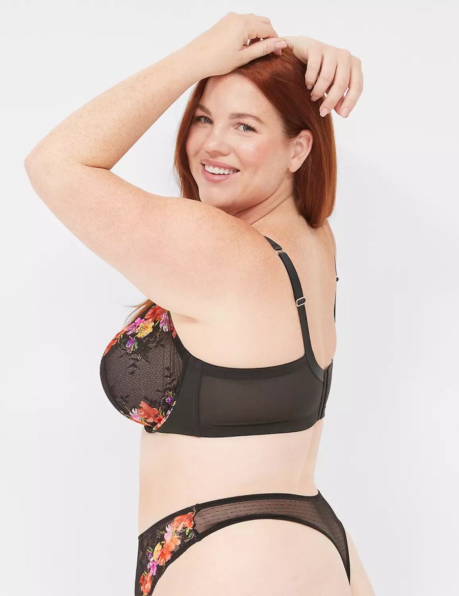 Lane Bryant Digital Print Lace High-Leg String Panty Dames Zwart | SAT3437DX