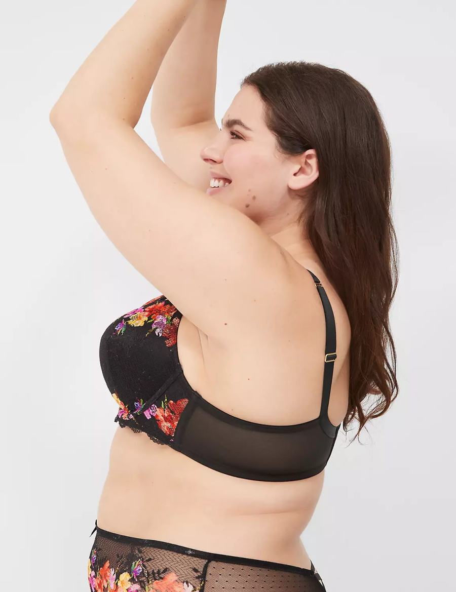 Lane Bryant Digital Print Lace Lightly Lined V-Wire Bralettes Dames Zwart | YNH4194RQ