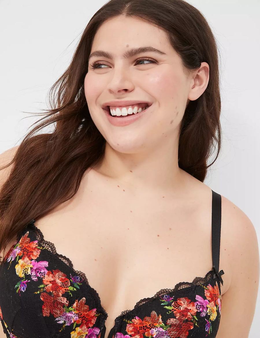 Lane Bryant Digital Print Lace Lightly Lined V-Wire Bralettes Dames Zwart | YNH4194RQ