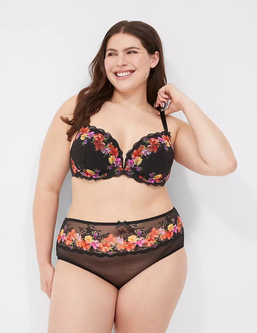 Lane Bryant Digital Print Lace Lightly Lined V-Wire Bralettes Dames Zwart | YNH4194RQ