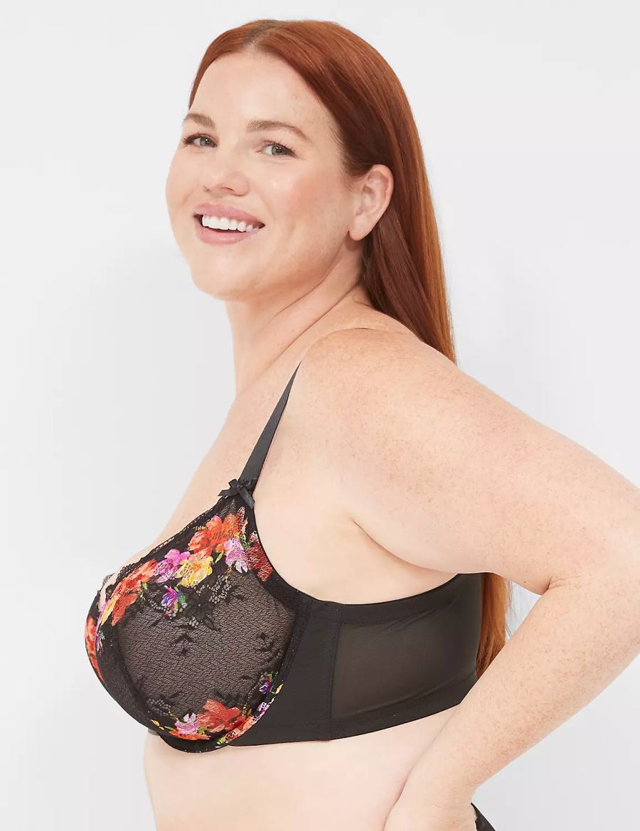 Lane Bryant Digital Print Lace Unlined Balconette BH Dames Zwart | MOJ3779ST