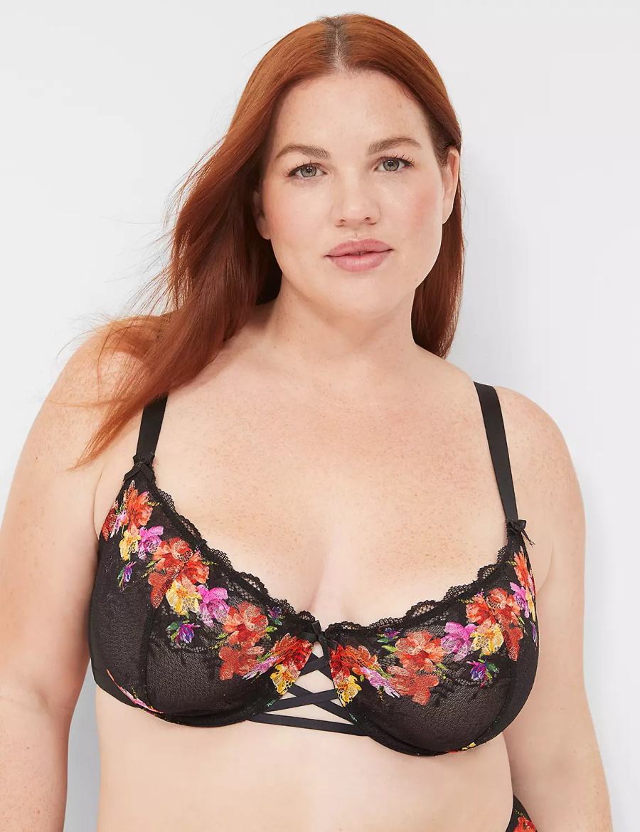 Lane Bryant Digital Print Lace Unlined Balconette BH Dames Zwart | MOJ3779ST
