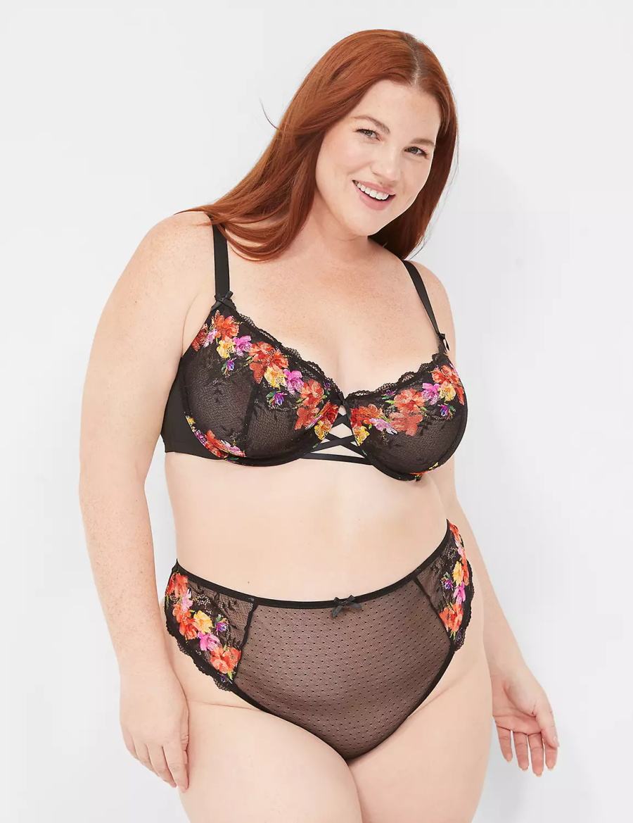 Lane Bryant Digital Print Lace Unlined Balconette BH Dames Zwart | MOJ3779ST