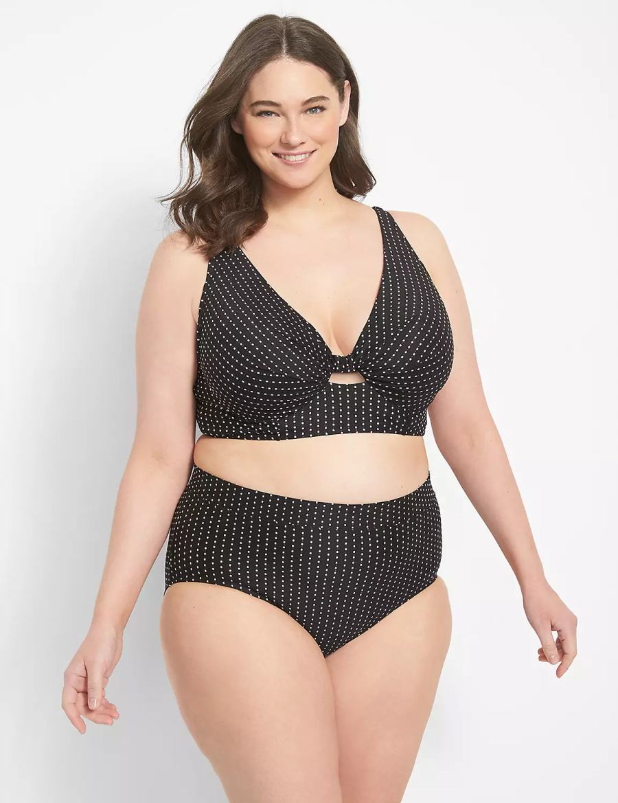 Lane Bryant Dot Texture Swim Slips Dames Zwart | SNL395IX