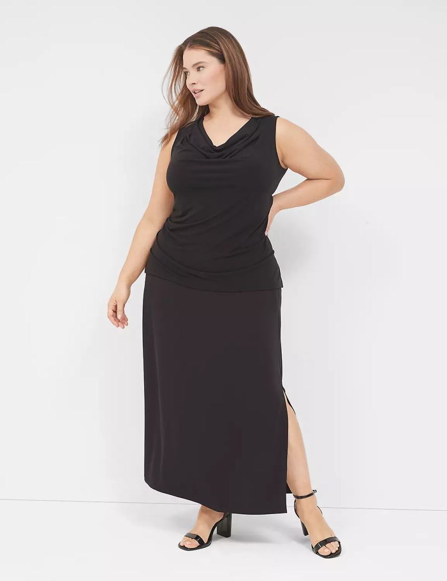Lane Bryant Drape-Neck Shell T-shirts Dames Zwart | LTK4222EO