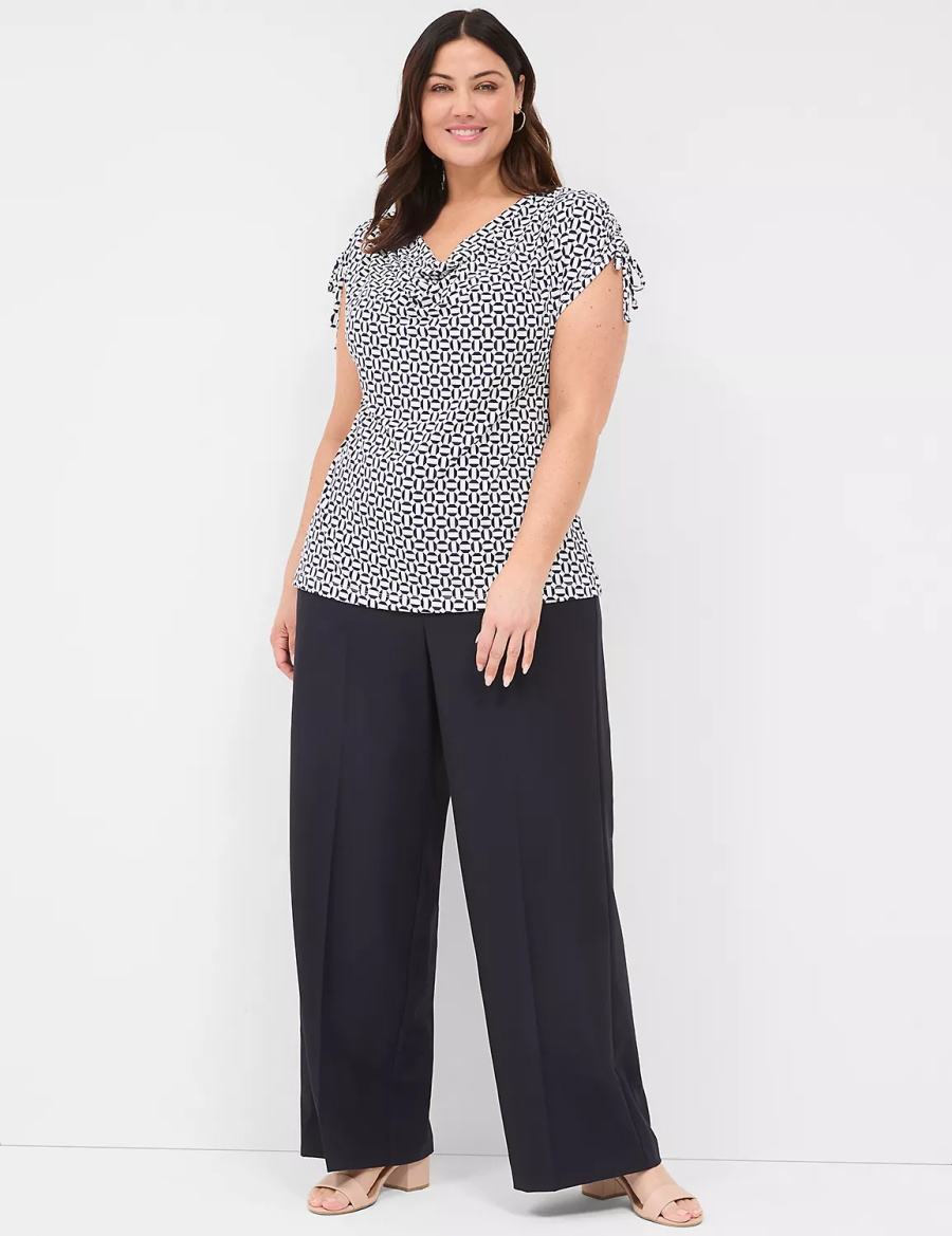 Lane Bryant Drawcord Cap-Sleeve Drape-Neck Top T-shirts Dames Donkerblauw | BRY698SK