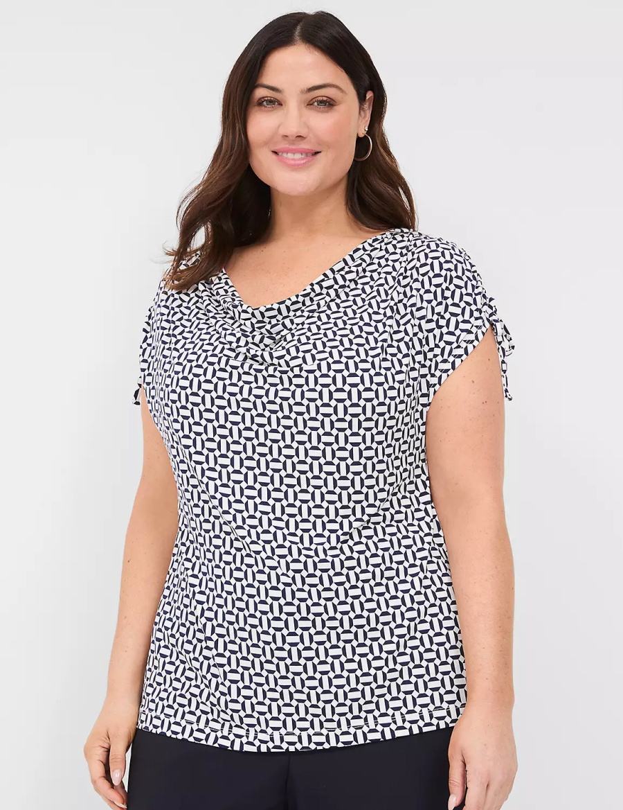Lane Bryant Drawcord Cap-Sleeve Drape-Neck Top T-shirts Dames Donkerblauw | BRY698SK