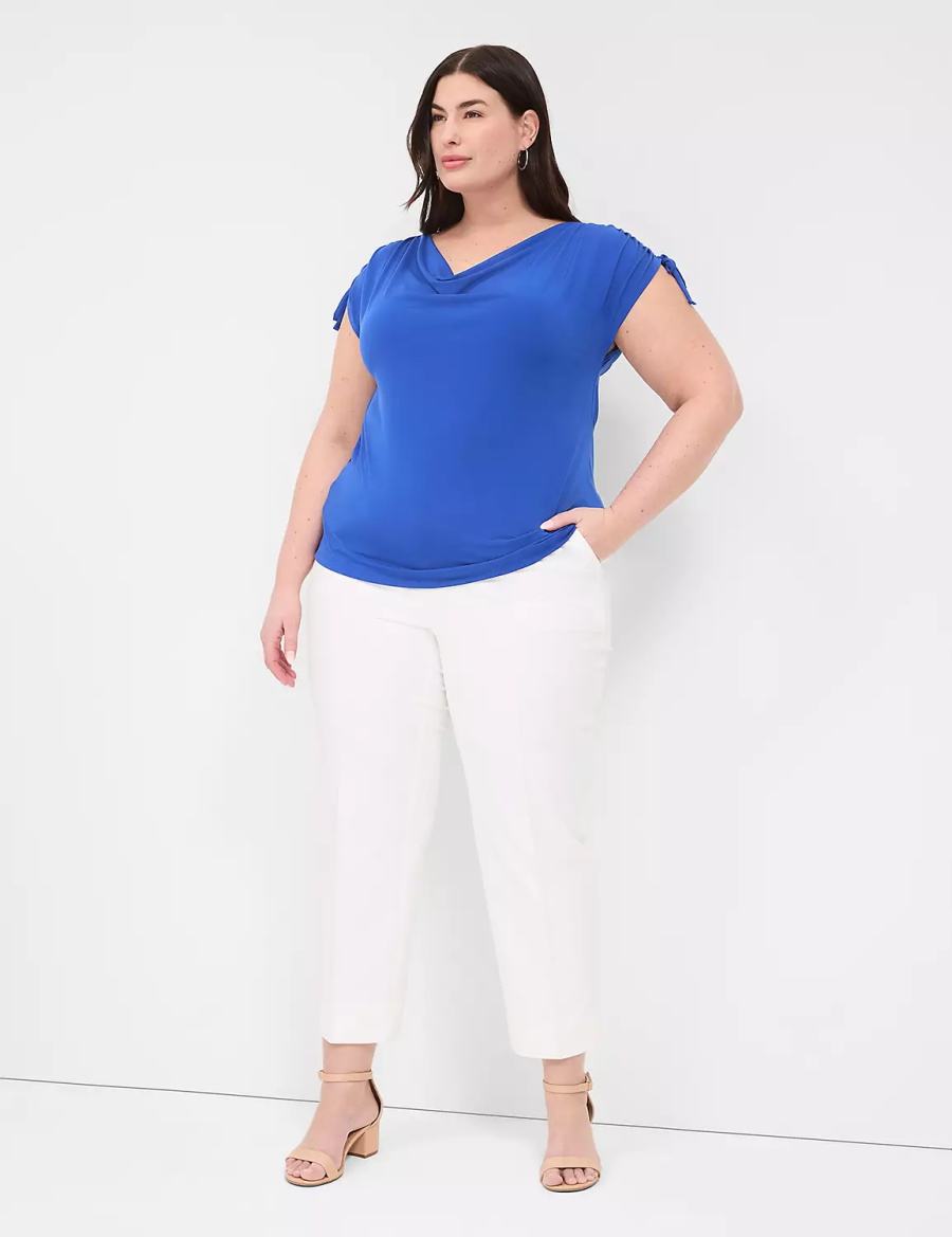 Lane Bryant Drawcord Cap-Sleeve Drape-Neck Top T-shirts Dames Blauw | ORE629DM