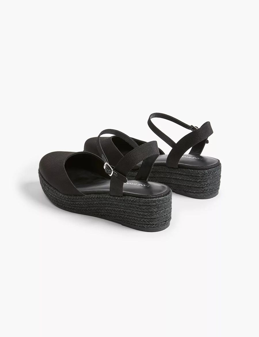 Lane Bryant Dream Cloud Ankle-Strap Espadrille Sleehak Sandalen Dames Zwart | SKL5263MD