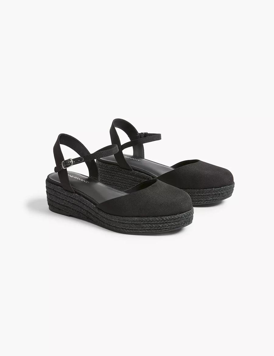 Lane Bryant Dream Cloud Ankle-Strap Espadrille Sleehak Sandalen Dames Zwart | SKL5263MD