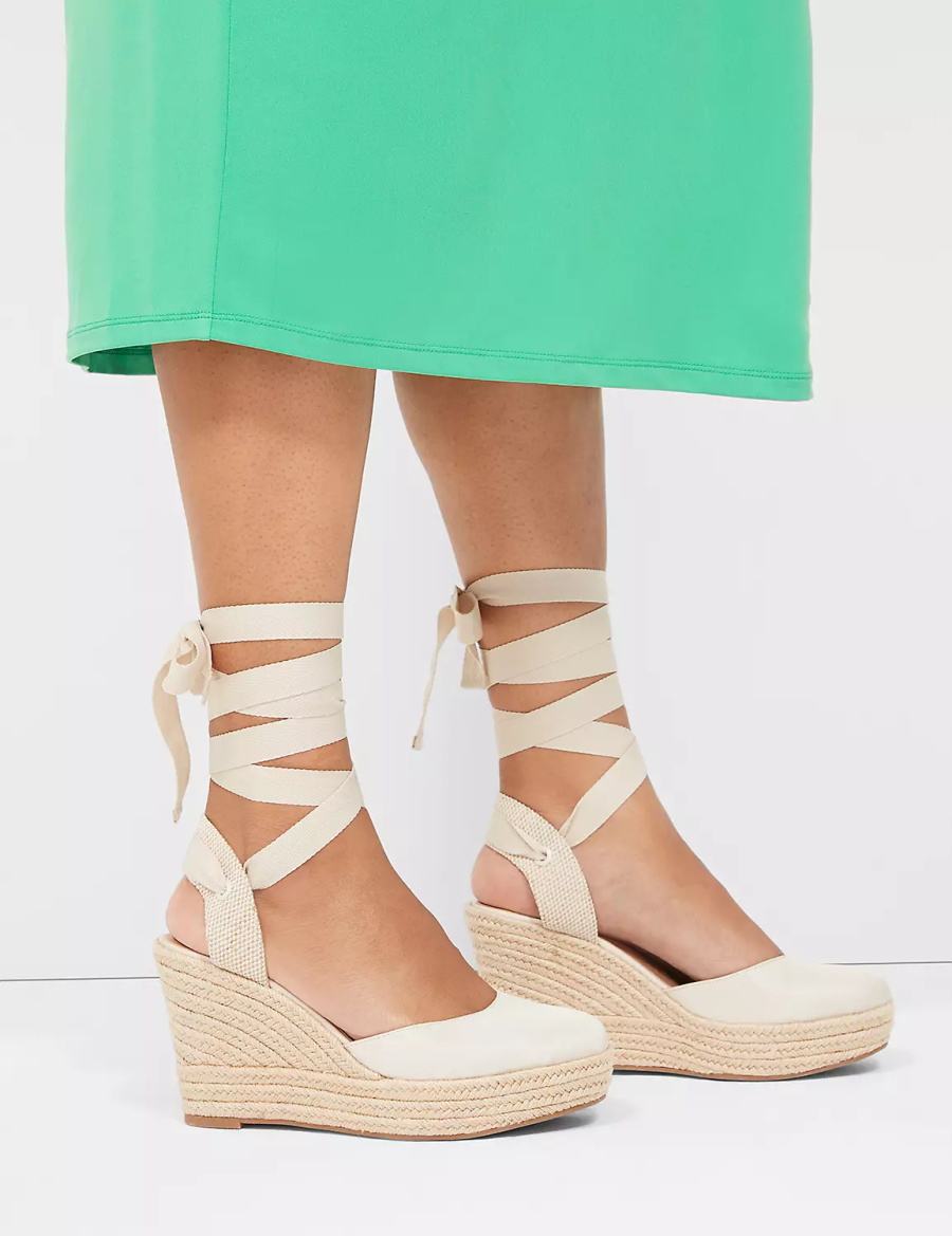 Lane Bryant Dream Cloud Ankle-Tie Espadrille Sleehak Sandalen Dames Wit | SUD8285JK