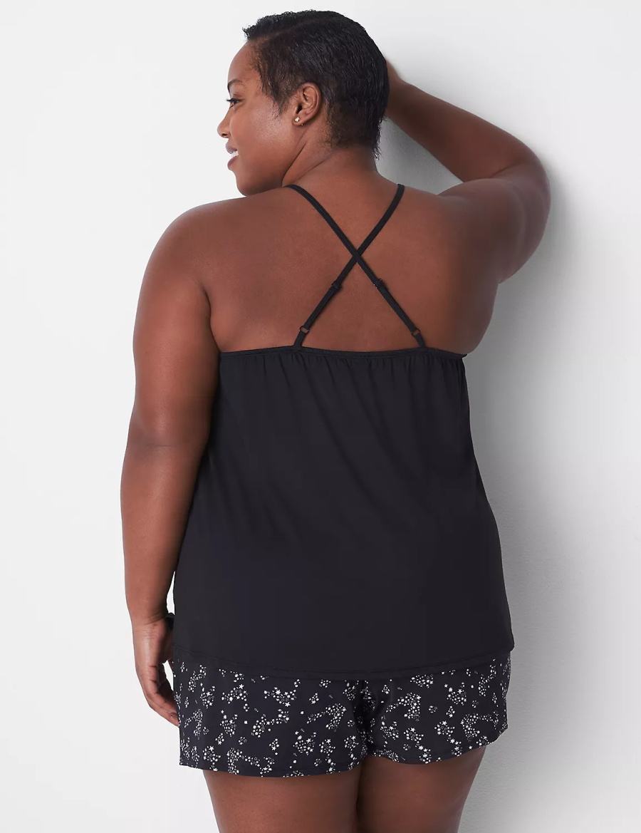 Lane Bryant DreamyCool Cami & Short PJ Set Pyjama Dames Zwart | REL2354AJ