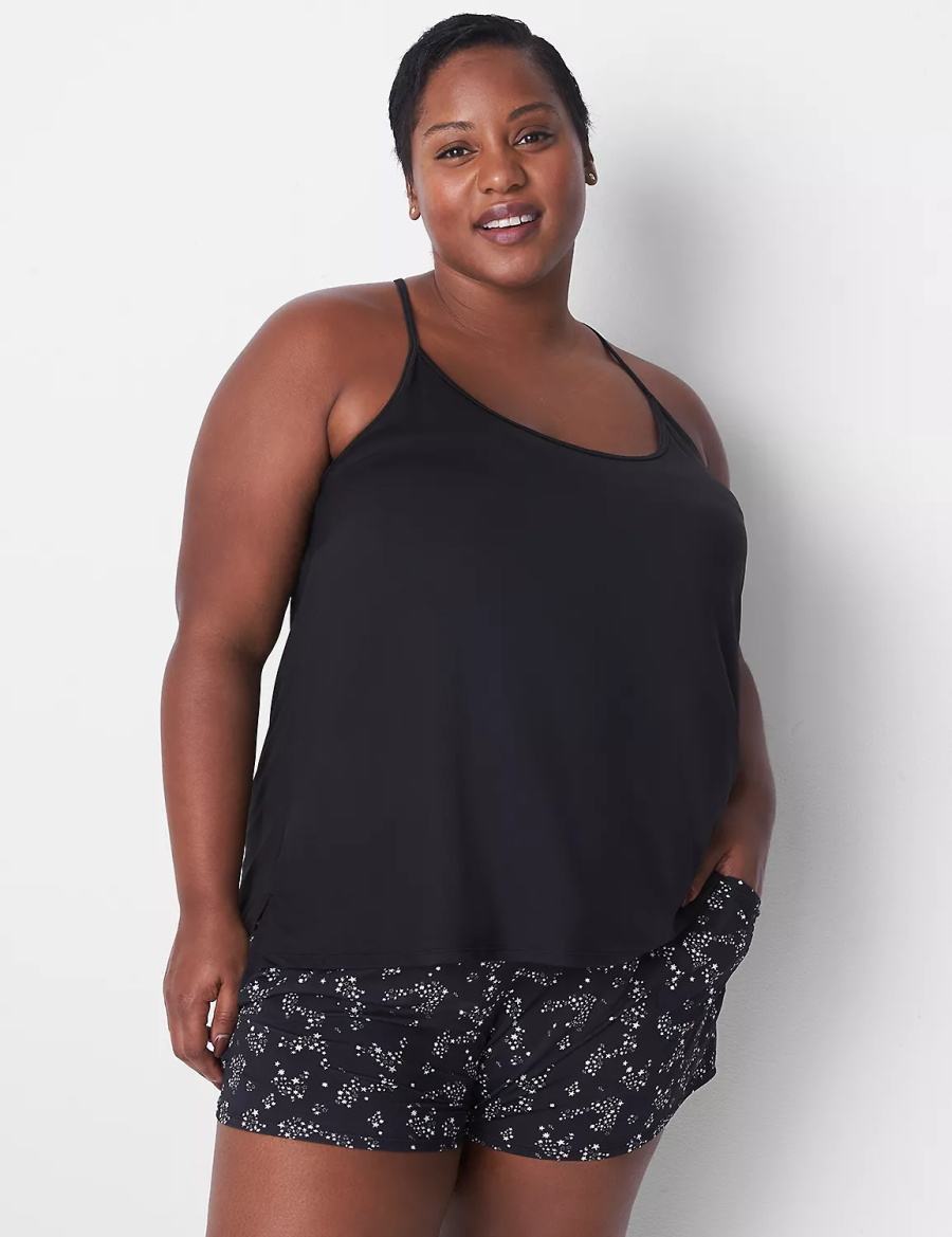 Lane Bryant DreamyCool Cami & Short PJ Set Pyjama Dames Zwart | REL2354AJ