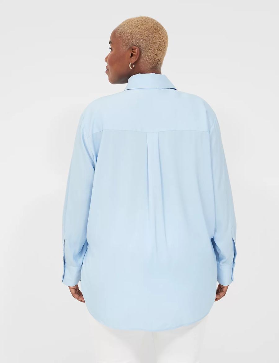 Lane Bryant Easy Collared Button-Down Overhemd Dames Blauw | NDM8353XD