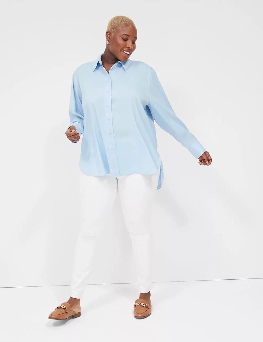 Lane Bryant Easy Collared Button-Down Overhemd Dames Blauw | NDM8353XD