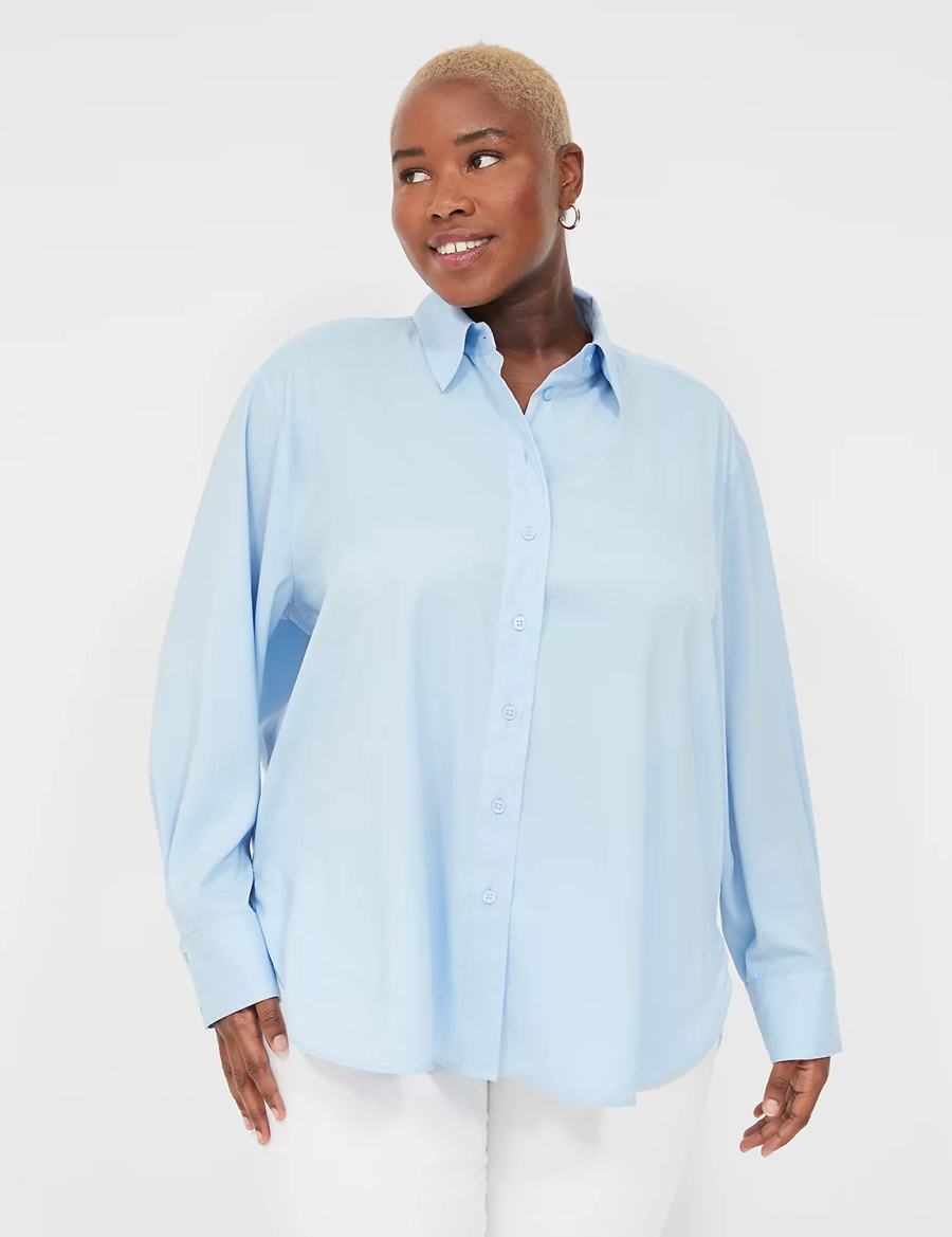 Lane Bryant Easy Collared Button-Down Overhemd Dames Blauw | NDM8353XD