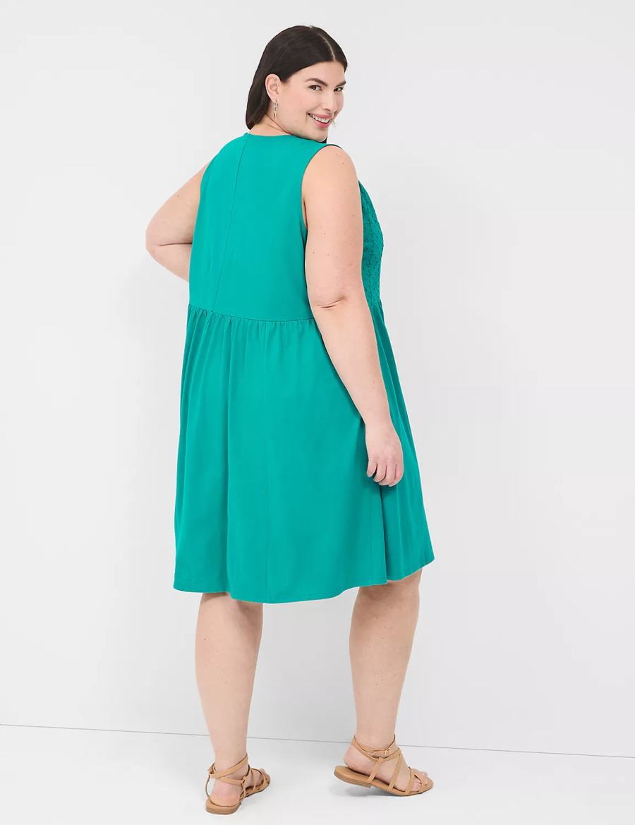 Lane Bryant Easy Swing Eyelet-Bodice Casual Jurk Dames Lichtturquoise | UYM8996XA