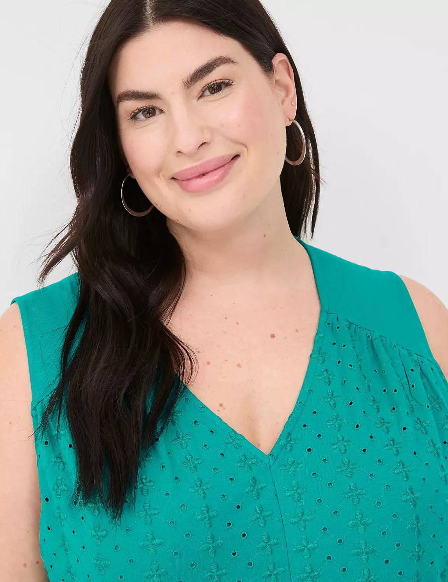 Lane Bryant Easy Swing Eyelet-Bodice Casual Jurk Dames Lichtturquoise | UYM8996XA