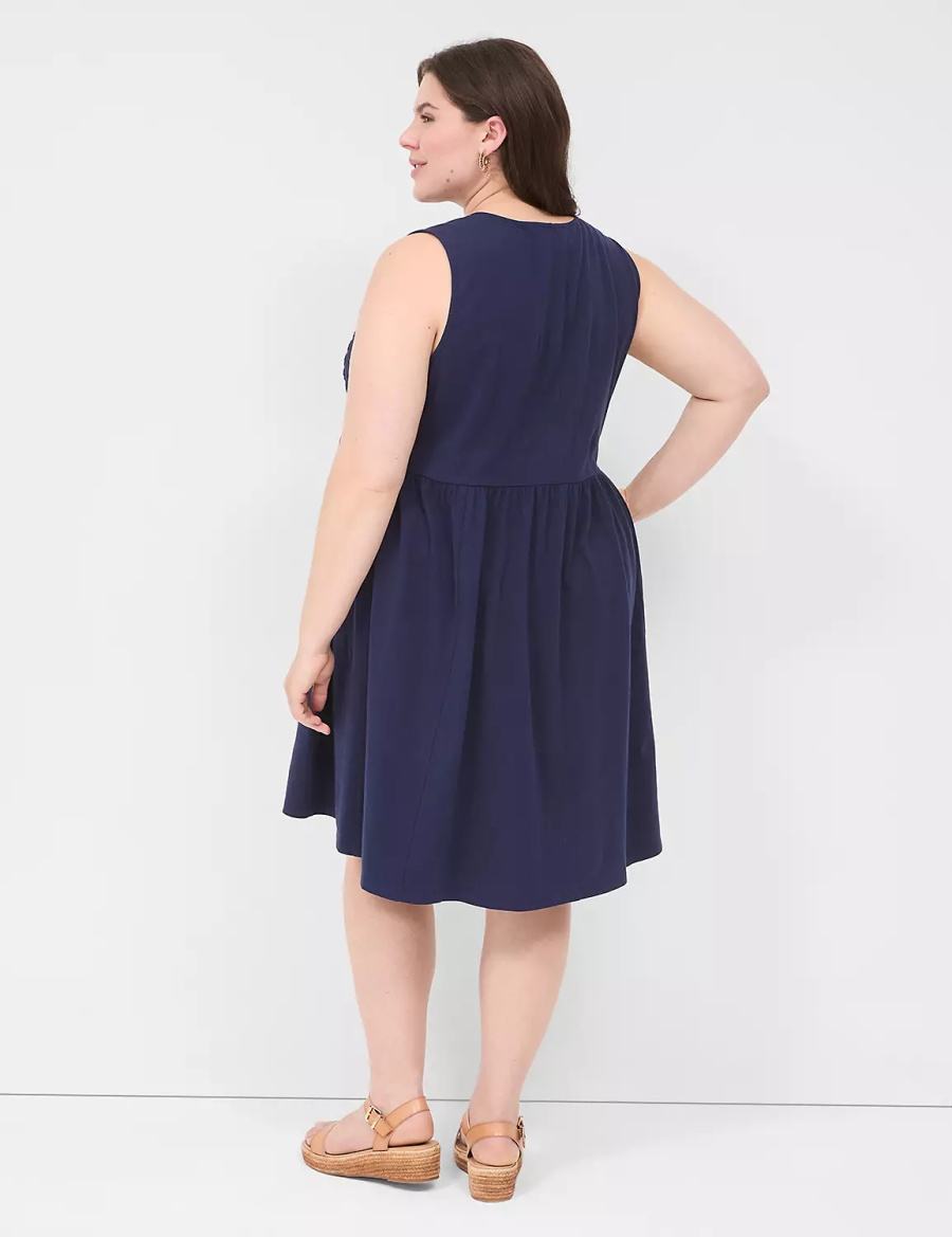 Lane Bryant Easy Swing Eyelet-Bodice Casual Jurk Dames Blauw | UNS2531JB