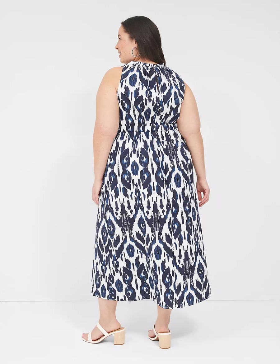Lane Bryant Elastic-Neck Tie-Waist Midi-jurk Dames Donkerblauw | FYD2192KC