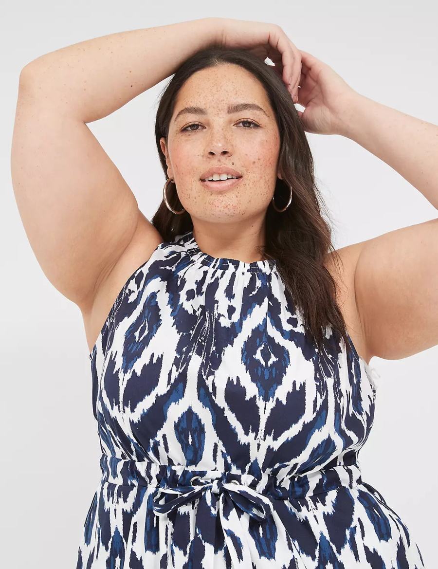 Lane Bryant Elastic-Neck Tie-Waist Midi-jurk Dames Donkerblauw | FYD2192KC