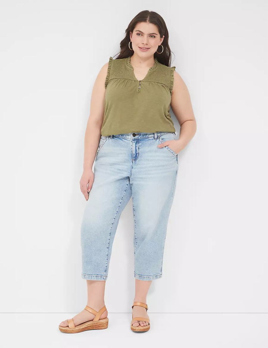 Lane Bryant Elastic Back-Waist Boyfriend Capri Jeans Dames Lichtblauw | POI8596JQ