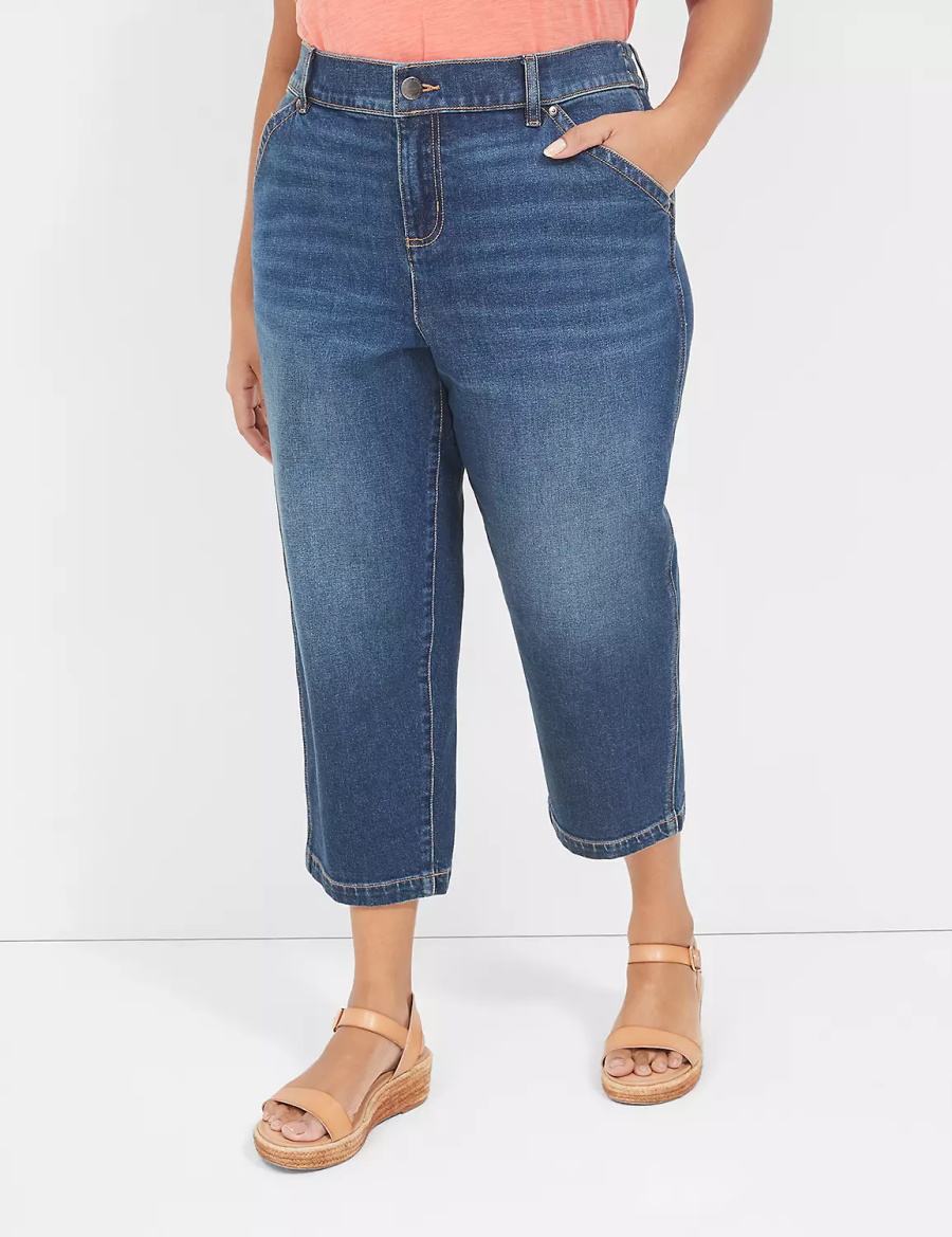 Lane Bryant Elastic Back-Waist Boyfriend Capri Jeans Dames Donkerblauw | ISE6840UY