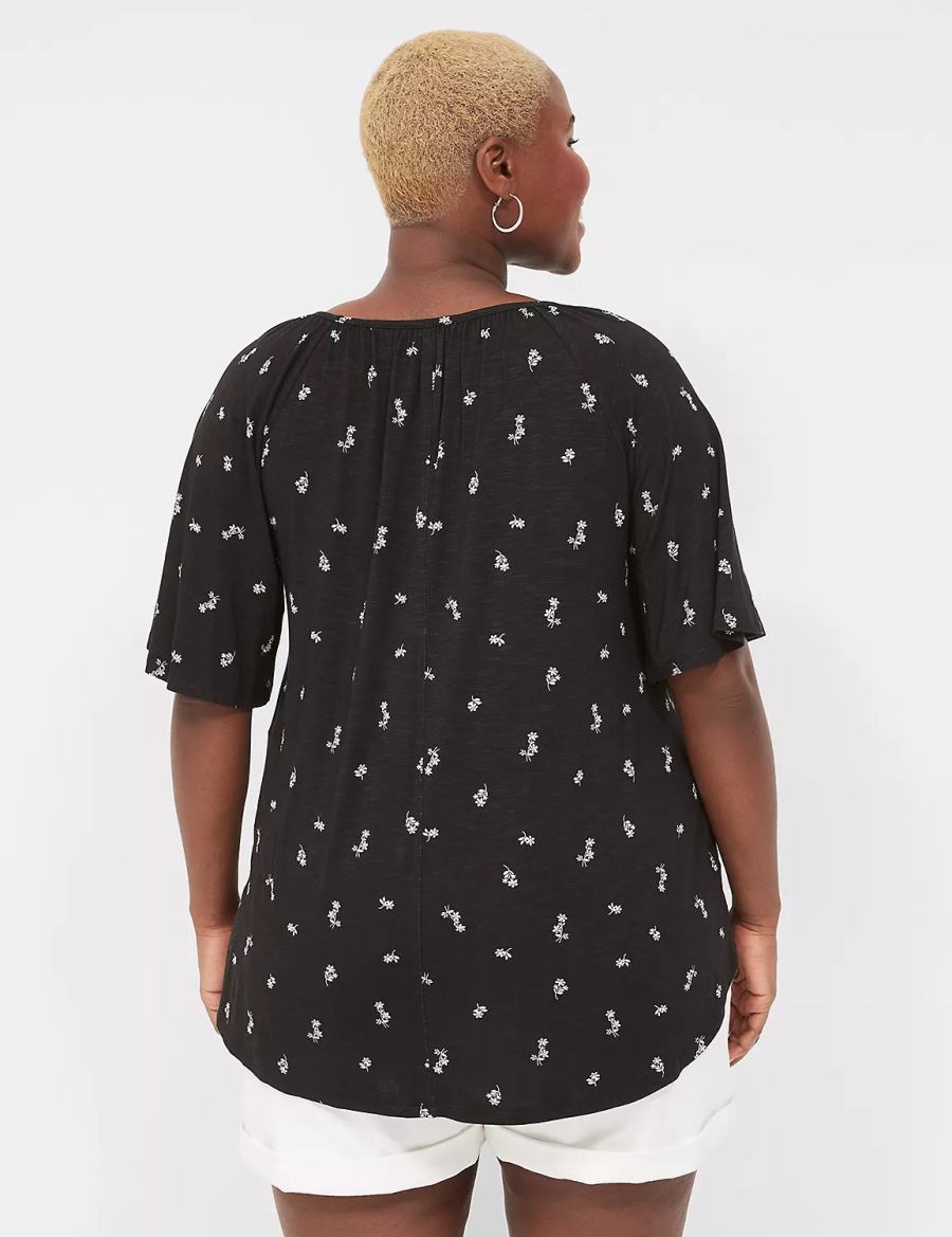 Lane Bryant Elbow-Sleeve Notch-Neck Top T-shirts Dames Wit | HVF5047EK