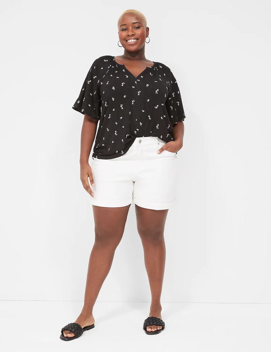 Lane Bryant Elbow-Sleeve Notch-Neck Top T-shirts Dames Wit | HVF5047EK