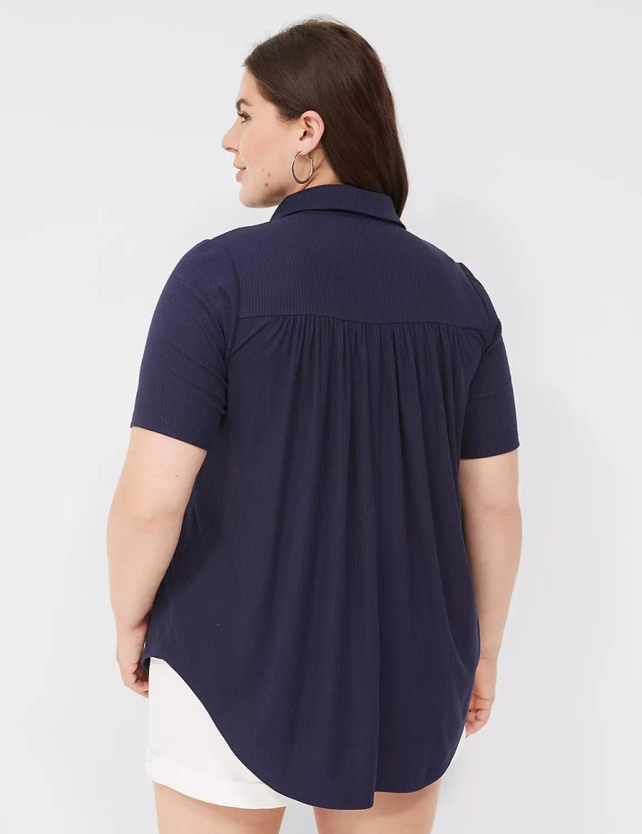 Lane Bryant Elbow-Sleeve Split-Neck Swing Polo Top T-shirts Dames Blauw | YST3532FH