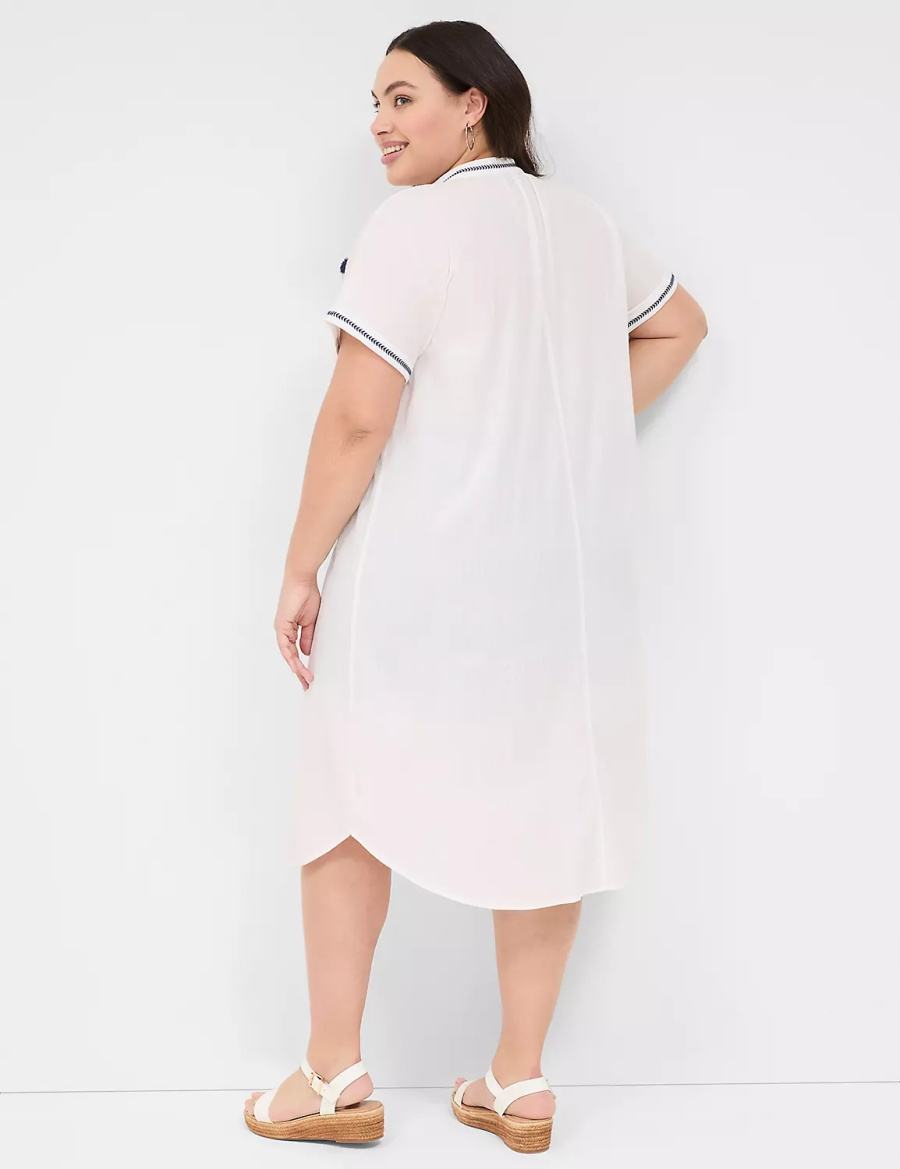 Lane Bryant Embroidered Cap-Sleeve Overpiece Badjas Dames Wit | VOZ5835SX