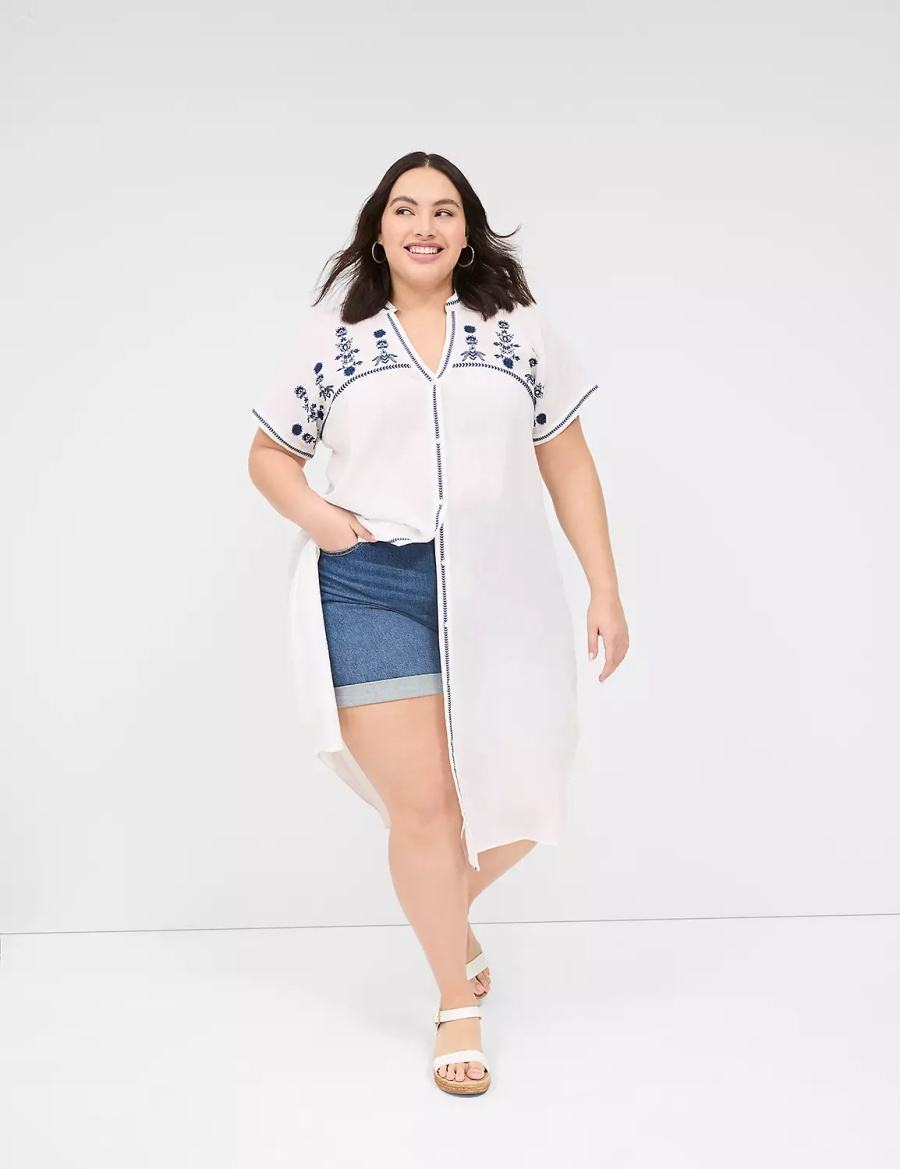 Lane Bryant Embroidered Cap-Sleeve Overpiece Badjas Dames Wit | VOZ5835SX