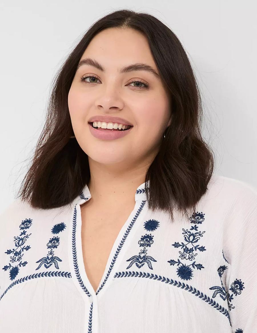 Lane Bryant Embroidered Cap-Sleeve Overpiece Badjas Dames Wit | VOZ5835SX