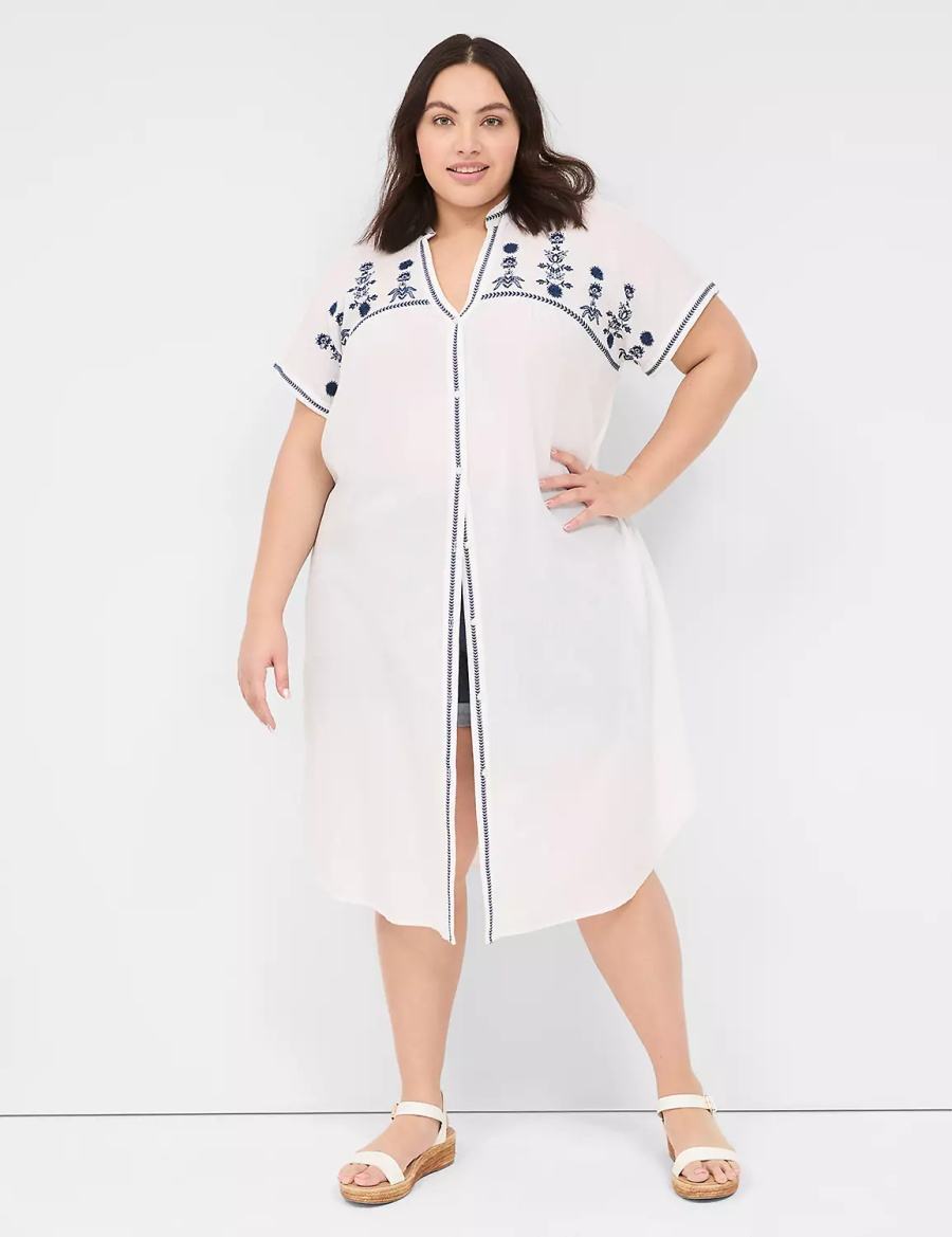 Lane Bryant Embroidered Cap-Sleeve Overpiece Badjas Dames Wit | VOZ5835SX