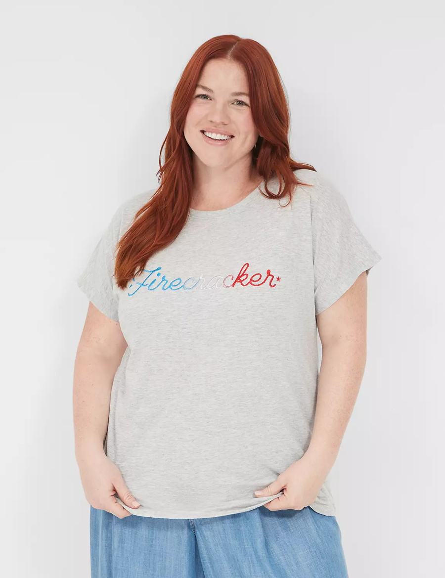 Lane Bryant Embroidered Firecracker Graphic Tee T-shirts Dames Grijs | NLM6755YC