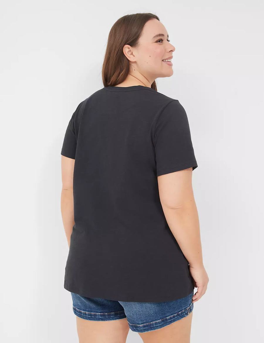 Lane Bryant Embroidered Flag Graphic Tee T-shirts Dames Zwart | PNK7924GS