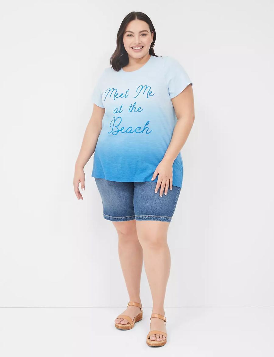 Lane Bryant Embroidered Meet Me At The Beach Graphic Tee Tanktop Dames Blauw | QNR7133UZ