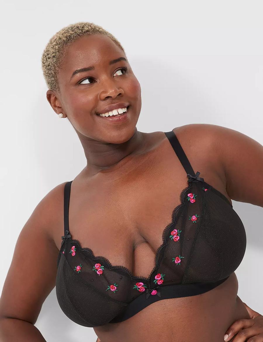 Lane Bryant Embroidered No-Wire Triangle Bralettes Dames Zwart | WIK9488XR