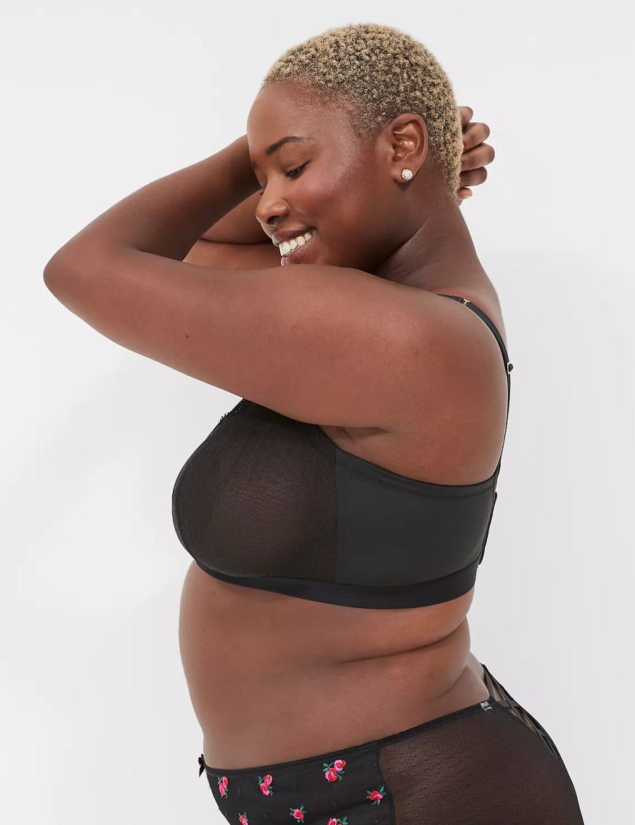 Lane Bryant Embroidered No-Wire Triangle Bralettes Dames Zwart | WIK9488XR
