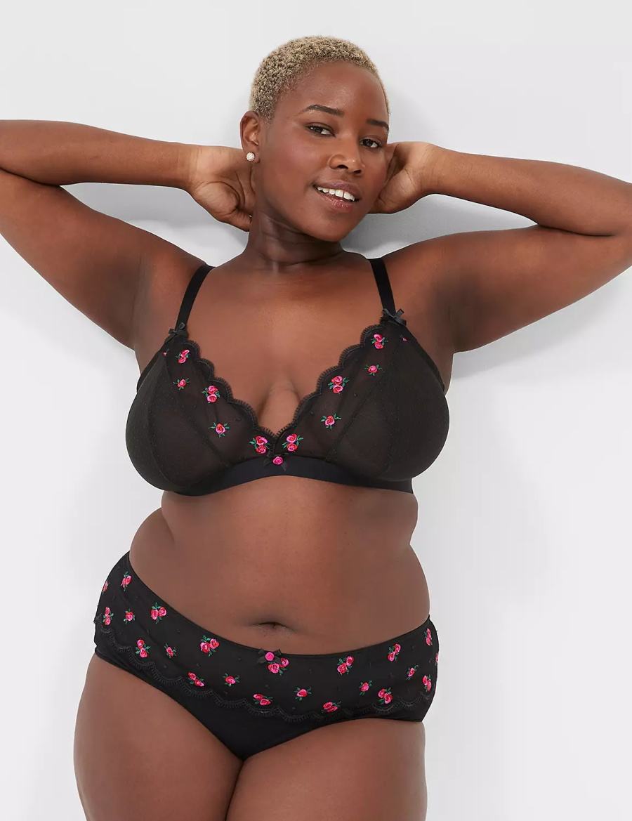 Lane Bryant Embroidered No-Wire Triangle Bralettes Dames Zwart | WIK9488XR