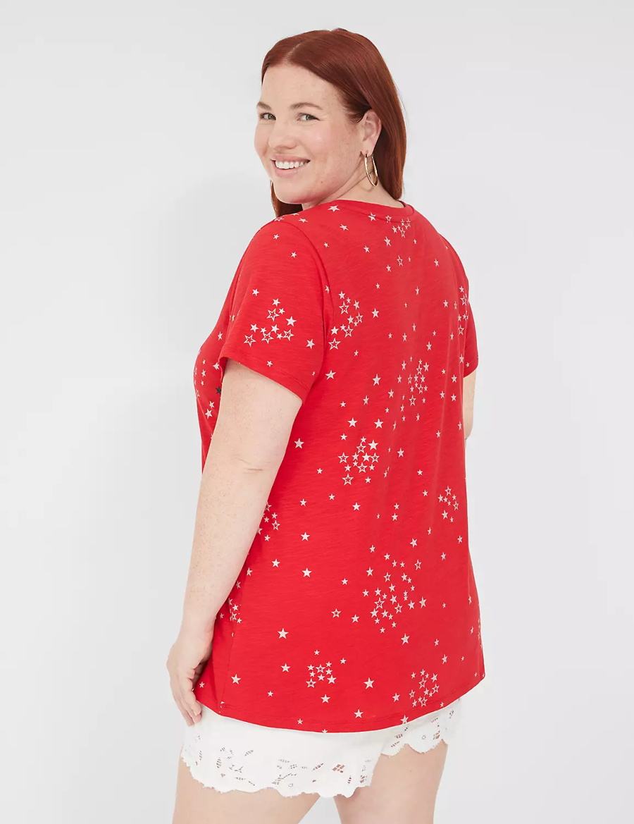 Lane Bryant Embroidered Stars Graphic Tee Tanktop Dames Rood | TSI7260JS