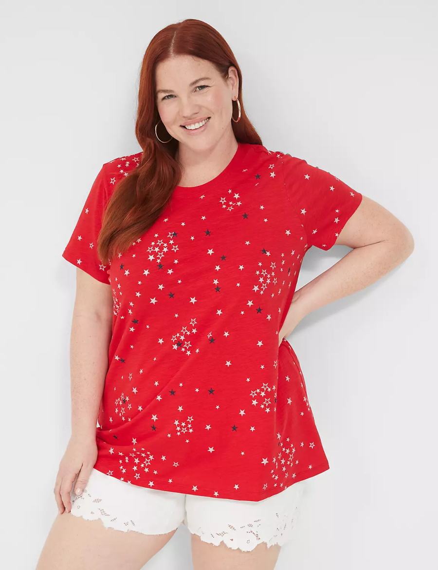 Lane Bryant Embroidered Stars Graphic Tee Tanktop Dames Rood | TSI7260JS