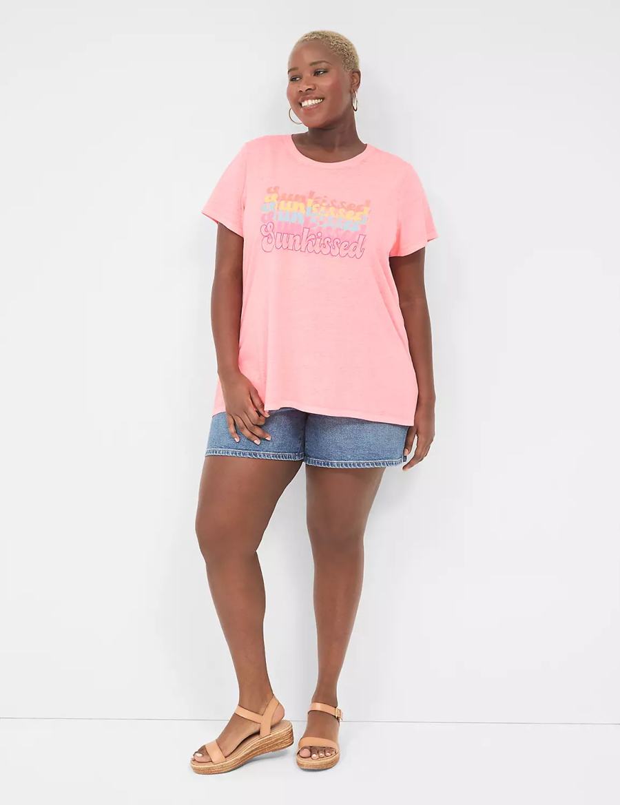 Lane Bryant Embroidered Sunkissed Graphic Tee Tanktop Dames Lichtkoraal | XPH1615MX