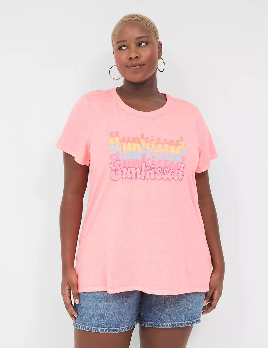 Lane Bryant Embroidered Sunkissed Graphic Tee Tanktop Dames Lichtkoraal | XPH1615MX