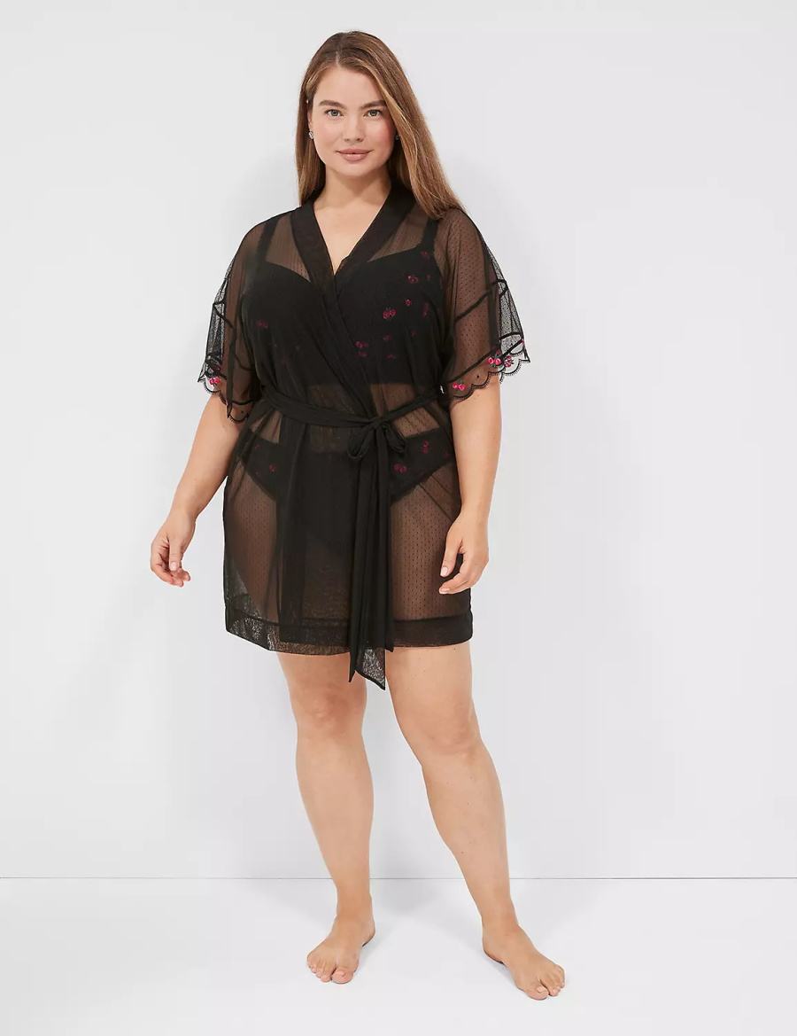 Lane Bryant Embroidered Trim Badjas Dames Zwart | OSV8348EA