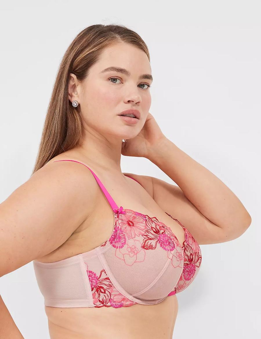 Lane Bryant Embroidered Unlined Balconette BH Dames Roze Roze | BNE1788VN
